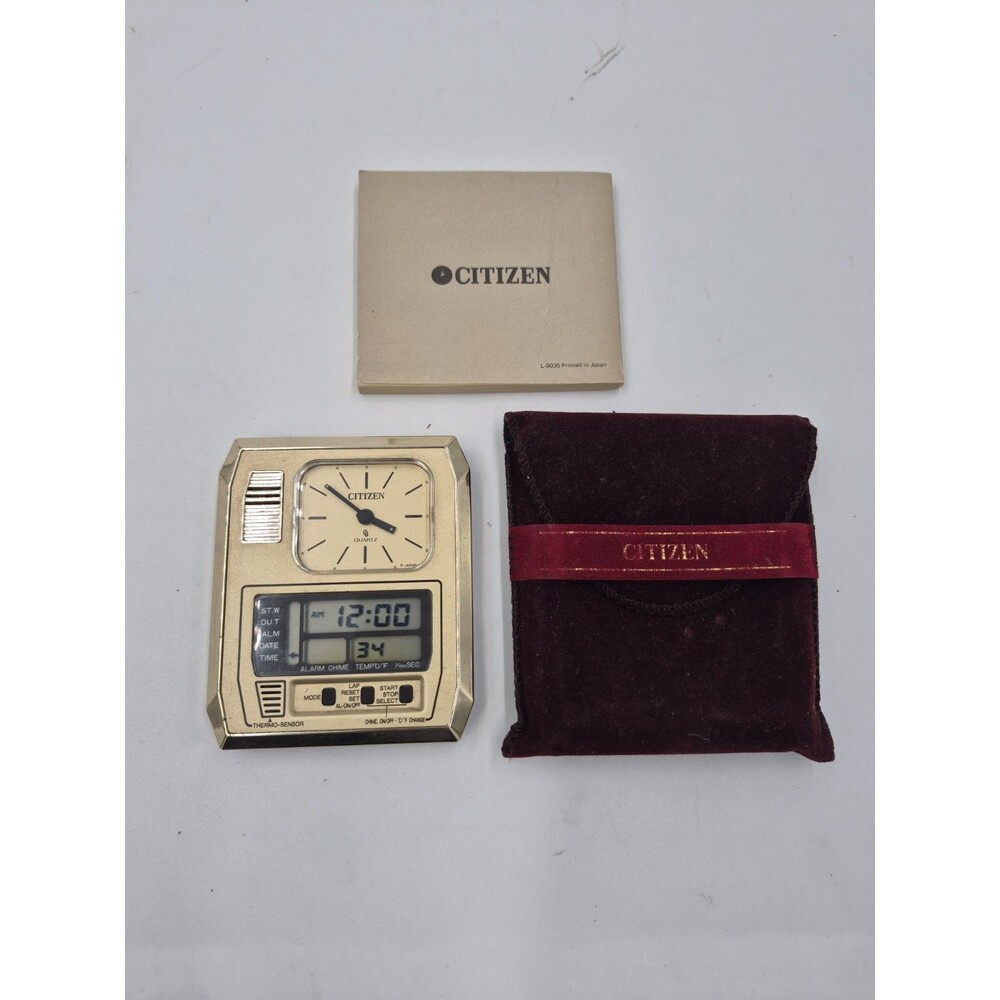 Vintage Citizen Quartz Thermo Sensor Clock Complete 1980 Nice Working Condition
